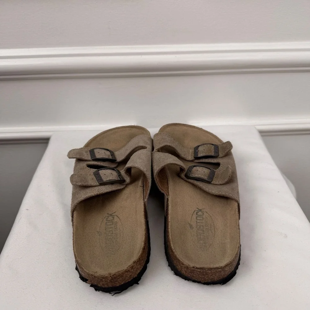 Woodstock Boys Suede Two Strap Slide Sandals Brown Taupe Size 2M